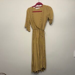 Faithfull the Brand Mustard Polka Dot Long Sleeve Dress